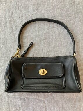 Vintage Y2K Coach Demi Baguette Purse in Black Leather